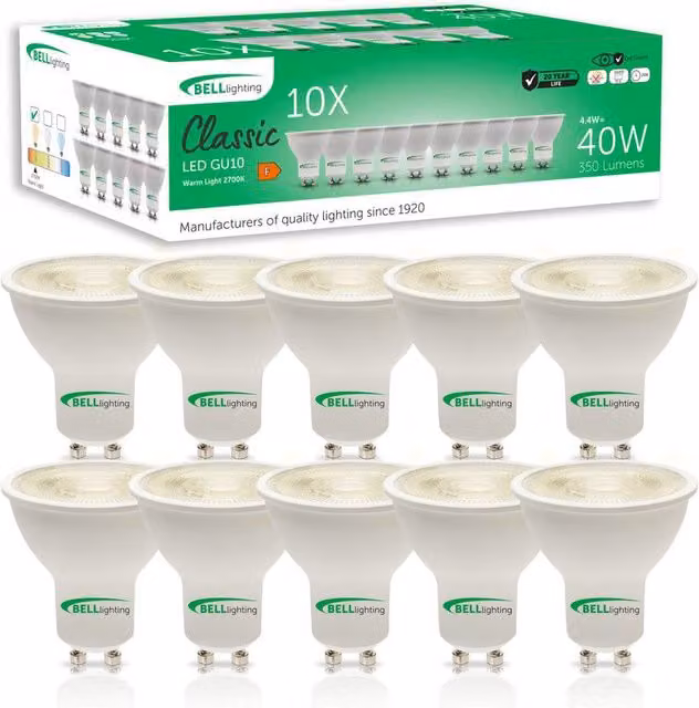 BELL Lighting GU10 LED Bulbs Warm White 4.4W 350lm Pack of 10