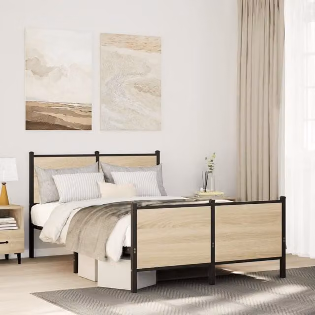 Berkfield Home Metal Bed Frame in Sonoma Oak Brown, W/D/H: 120 x 190 cm – 1
