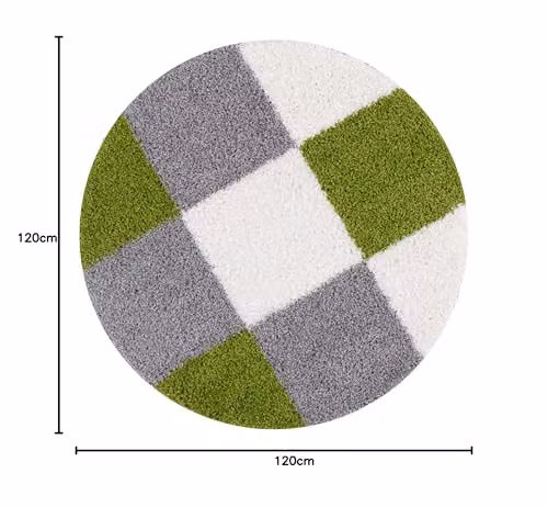 THE RUGS Modern Geometric Round Shaggy Area Rug, Green and Grey, Diameter: 120 cm – 2
