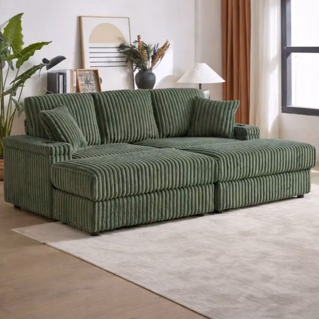 HOB Furniture Chicago Luxury L-Shape Reversible Cinema Sofa in Green Cord – 1