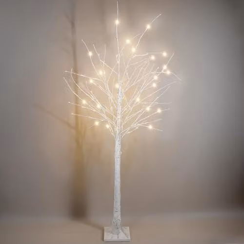 Globrite 6ft Pre-Lit White Birch Christmas Twig Tree with 128 Warm White LEDs for Indoor and Outdoor Use – 3