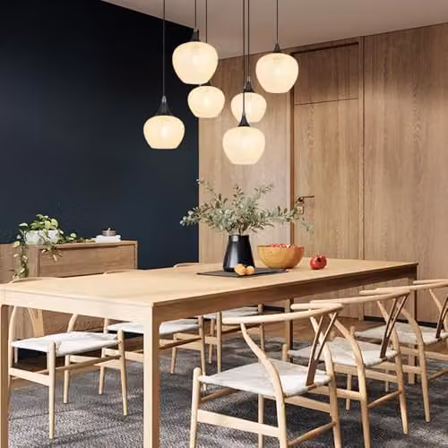Globo Lighting Modern Suspended Dining Room Pendant Light with 6 Transparent Glass Spheres in Black Matt – 3