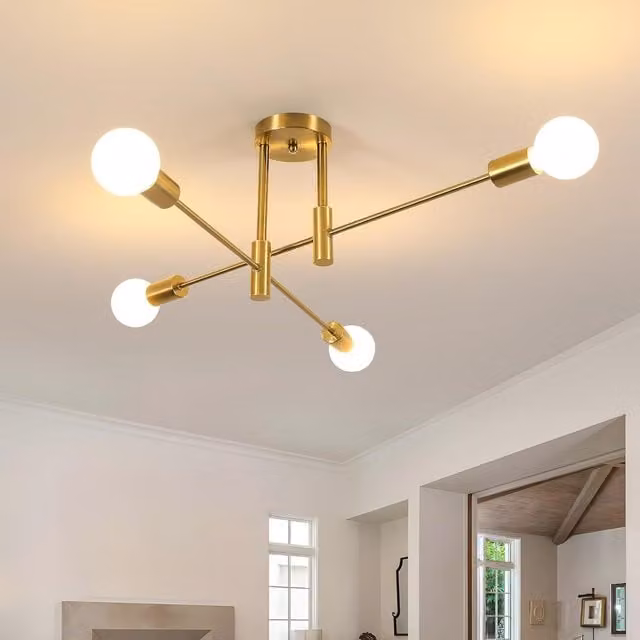 COMELY Industrial 4-Light Ceiling Light in Gold/Brass, E27, 71 cm – 1