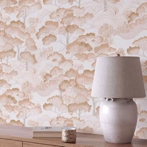 Erismann Elle 10448-13 Non-Woven Landscape Wallpaper with Mountains and Trees in White and Orange