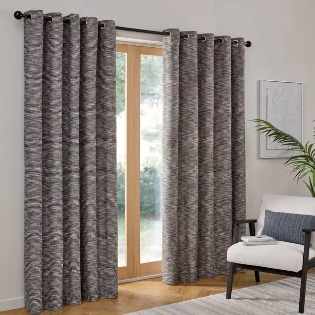 Curtina Talon Blue Jacquard Woven Textured Eyelet Curtains, Width: 168 cm, Drop: 229 cm