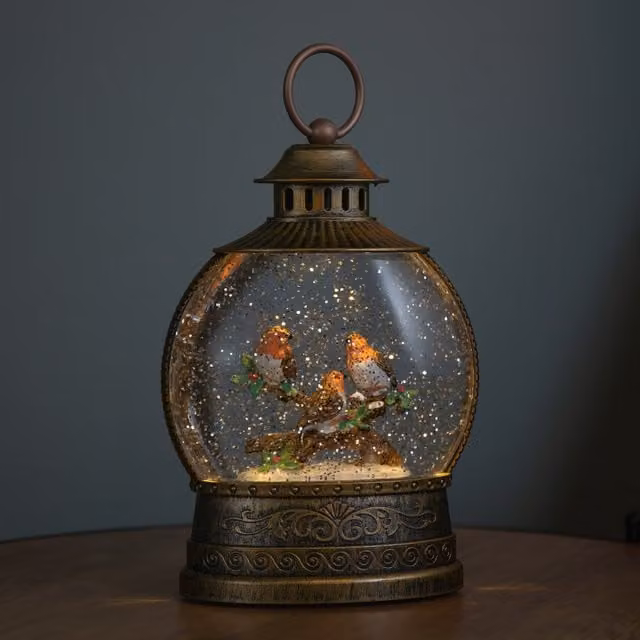 Samuel Alexander Gold Christmas Robin Water Spinner with LED Lights, 22 cm