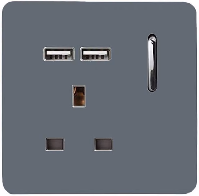 Trendi 1 Gang 13 Amp 2x2.1mA USB Switched Flush Socket in Grey