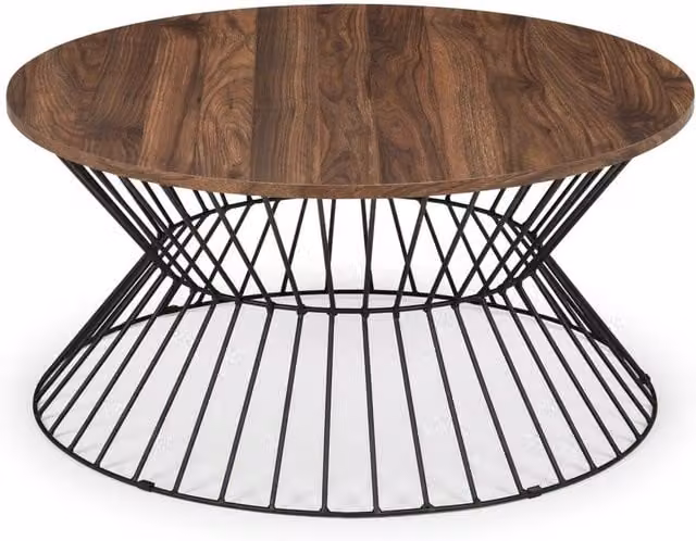 Cheshire Carloway Round Industrial Coffee Table in Walnut and Black, W/D/H: 80 x 40 x 40 cm