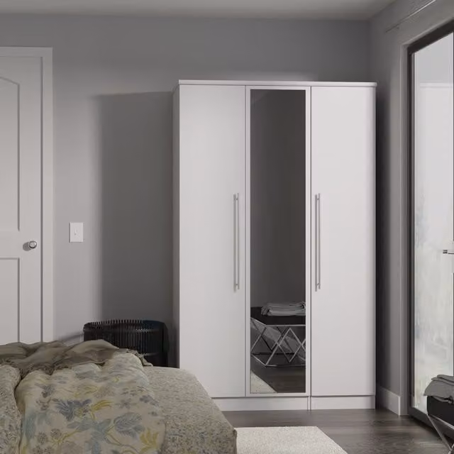 Sherwood Ready Assembled Triple Mirrored Wardrobe in Grey Matt