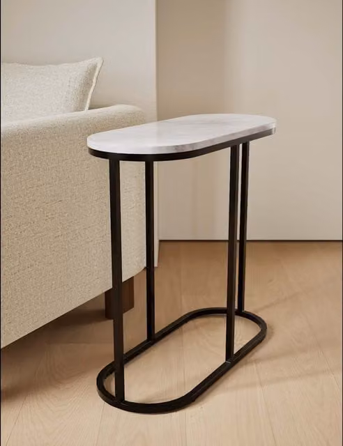 Gallery Direct Farley Oval Marble Side Table with Sled Base in Black, White and Grey