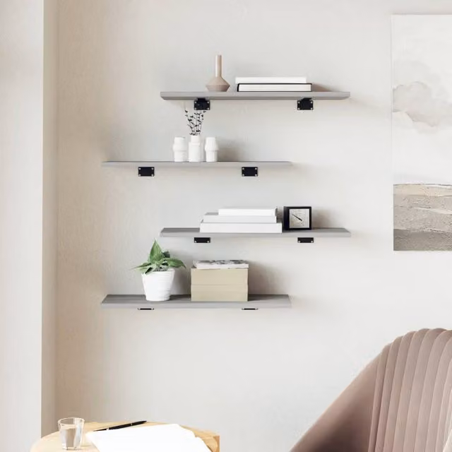 Berkfield Home Set of 4 Grey Sonoma Wall Mounted Shelves, W: 60 cm, D: 20 cm, H: 1.5 cm