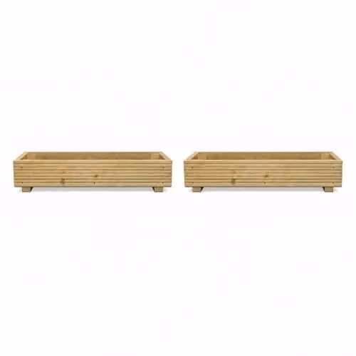 Set of 2 Planter Potters Brown Wooden Trough Planters for Ornamental, Herb or Vegetable Gardens – 1