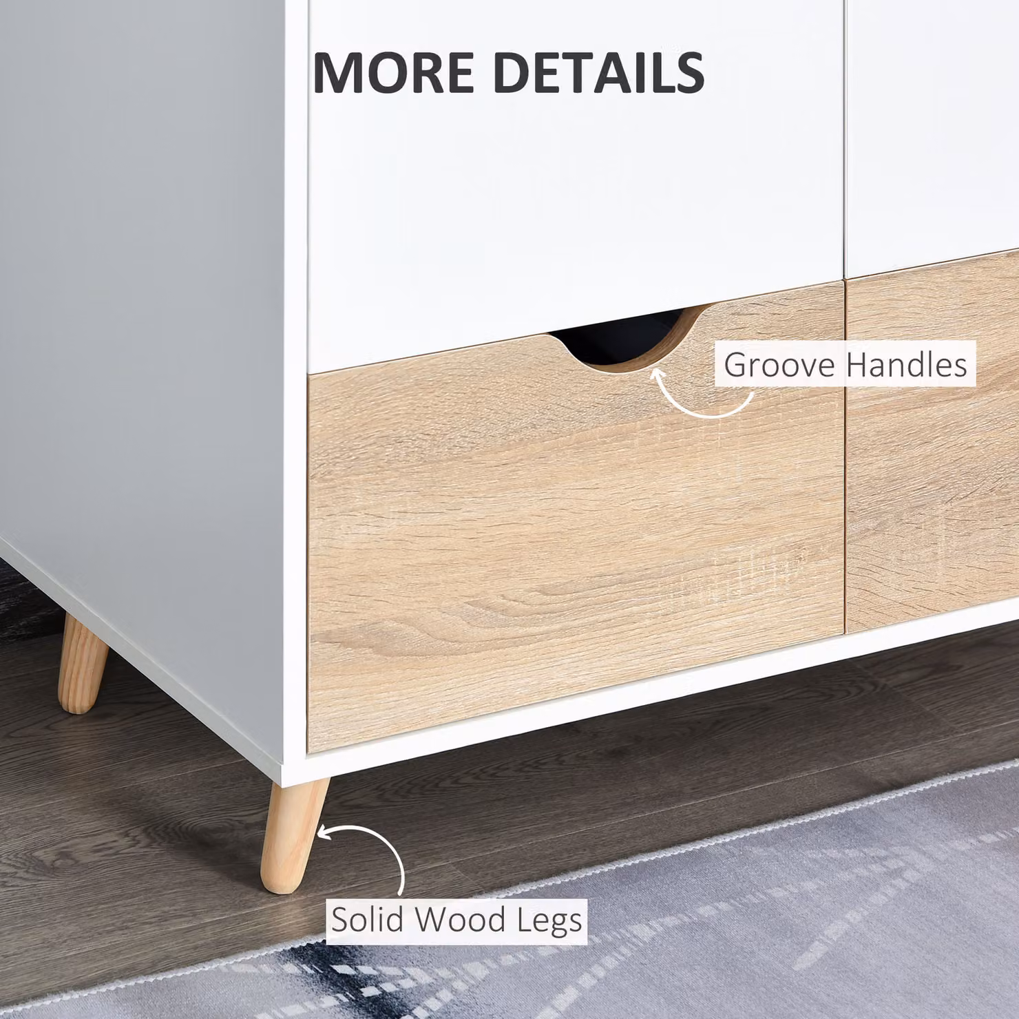 HOMCOM 2-Door White Clothes Wardrobe with Hanging Rail, Internal Shelves and 2 Drawers – 3
