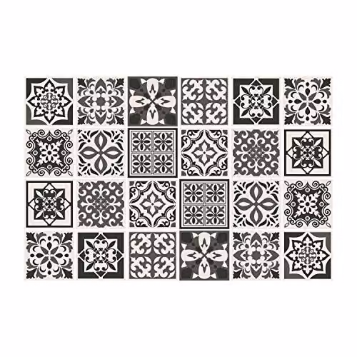 WALPLUS 24 Pcs Mediterranean Dark Grey Geometric Tile Stickers, Self-Adhesive Peel and Stick Vinyl Wall Decals, 15 cm x 15 cm – 4