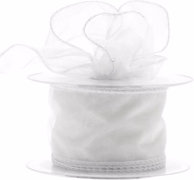 KDMD White Wired Chiffon Ribbon 2 Pack, Width: 50 mm, Length: 20 m per roll