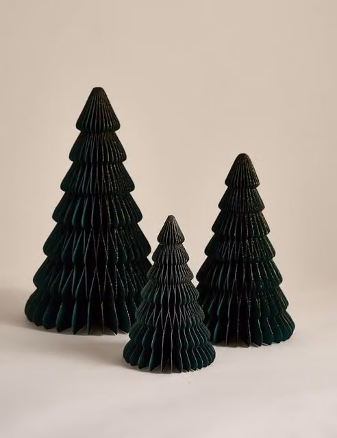 M&S 3 Pack Green Abstract Paper Christmas Tree Decorations