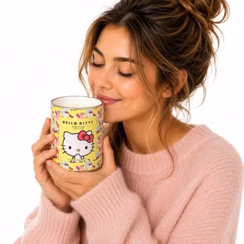 Hello Kitty Tutti Fruity Scented Candle, 213g Fruity and Floral Fragrance in a Yellow and Multicolour Glass Jar – 2