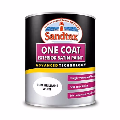 Sandtex One Coat Exterior Satin Paint, White, 0.75 l