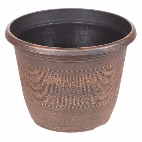 YouGarden Set of 4 Acorn Round Plastic Planters in Bronze, Diameter: 25 cm – 1