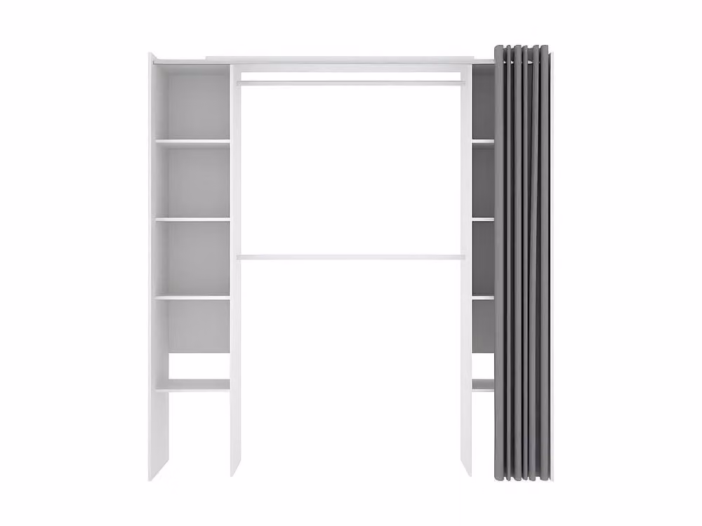 Vente-unique Extendable Wardrobe with Curtain in White and Grey, W/D/H: 110 x 50 x 205 cm – 2