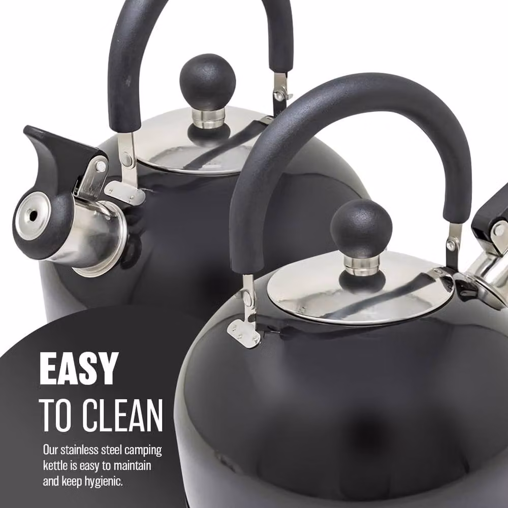 BARGAINS-GALORE 2.5l Stainless Steel Whistling Kettle with Black Phenolic Handle – 8