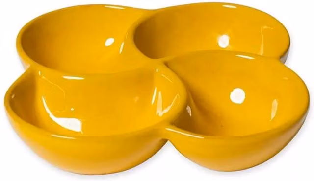 Verano Spanish Ceramics Selena Glazed Hand Dipped 4-Part Snack Dish, Yellow, Diameter: 25 cm