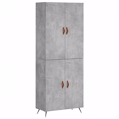 vidaXL Modern Highboard in Grey, Matt MDF and Metal Storage Unit, W/D/H: 69.5 x 34.0 x 180.0 cm
