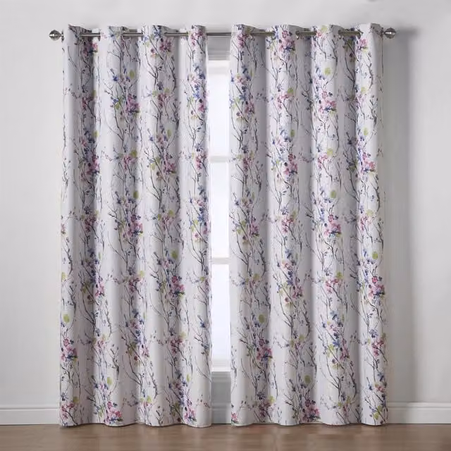 Alan Symonds Sakura Floral Blackout Eyelet Curtains, Multicolour/Purple, W: 137 cm, H: 168 cm