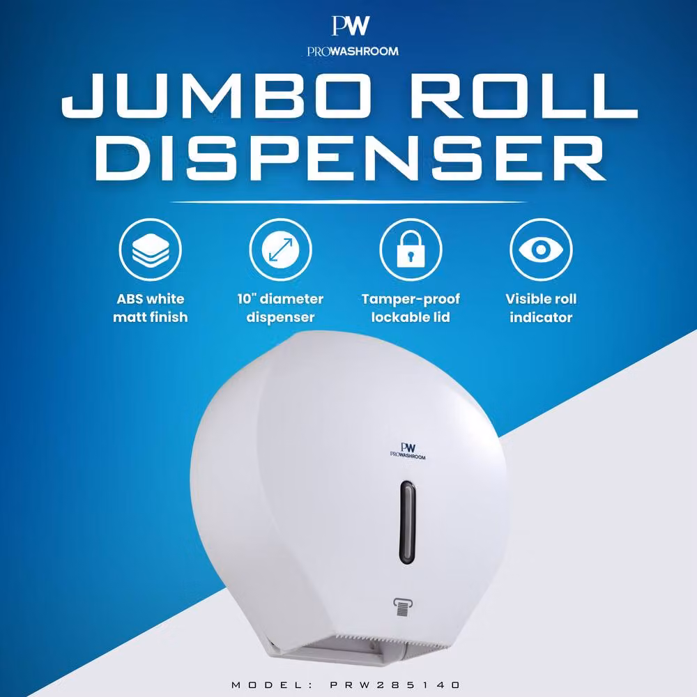 Mylek Jumbo Toilet Roll Dispenser, Wall Mounted, White Matte Plastic – 2
