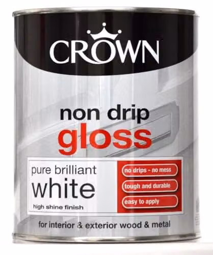 Crown White Gloss Water Based Wood Paint, 0.75 l