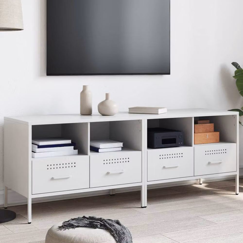 Berkfield Home Set of 2 Modern White Metal TV Cabinets, W/D/H: 68 x 39 x 50.5 cm – 2