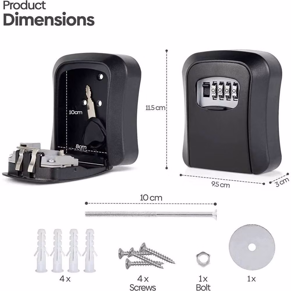 FLAVORA Wall Mounted High Security Combination Key Safe Box in Black Steel, W/D/H: 11.5 x 9.5 x 0 cm – 2