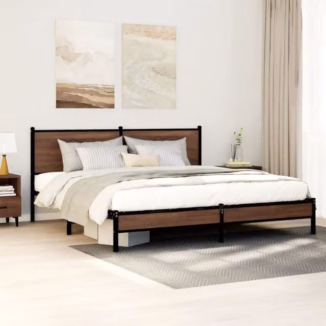 Berkfield Home Metal Bed Frame in Brown Oak, Super King, W/D/H: 180 x 200 cm – 1