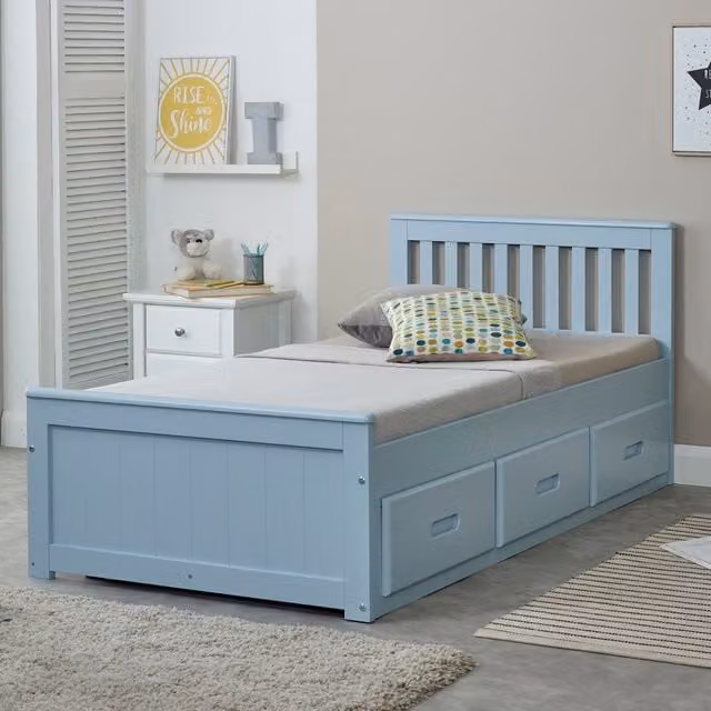 Mission TM Solid Wood Storage Bed Frame with Drawers in Blue