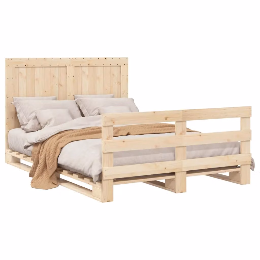 Berkfield Home Solid Wood Pine Bed Frame with Headboard in Brown, W/D/H: 140 x 200 cm – 2
