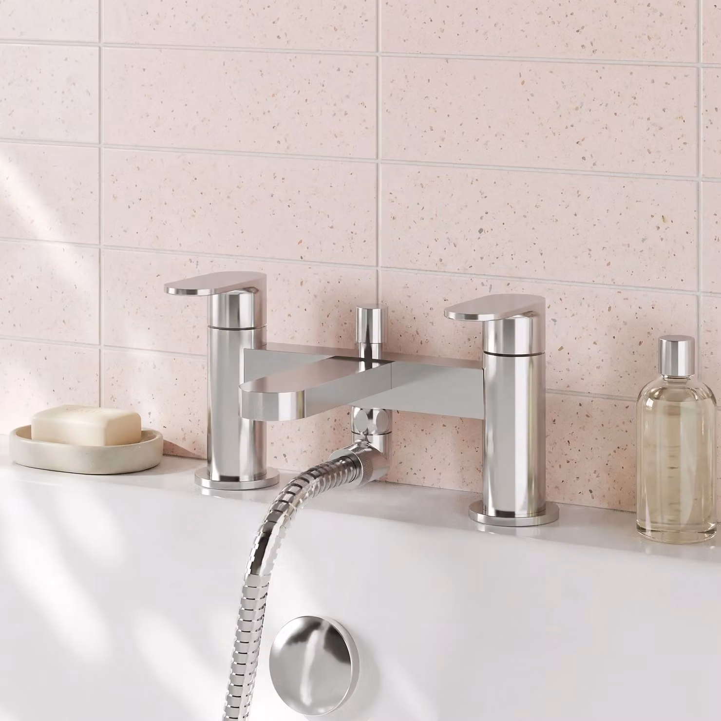 Balterley Current Deck Mount Round Bath Shower Mixer Tap and Shower Kit in Chrome and Silver – 2