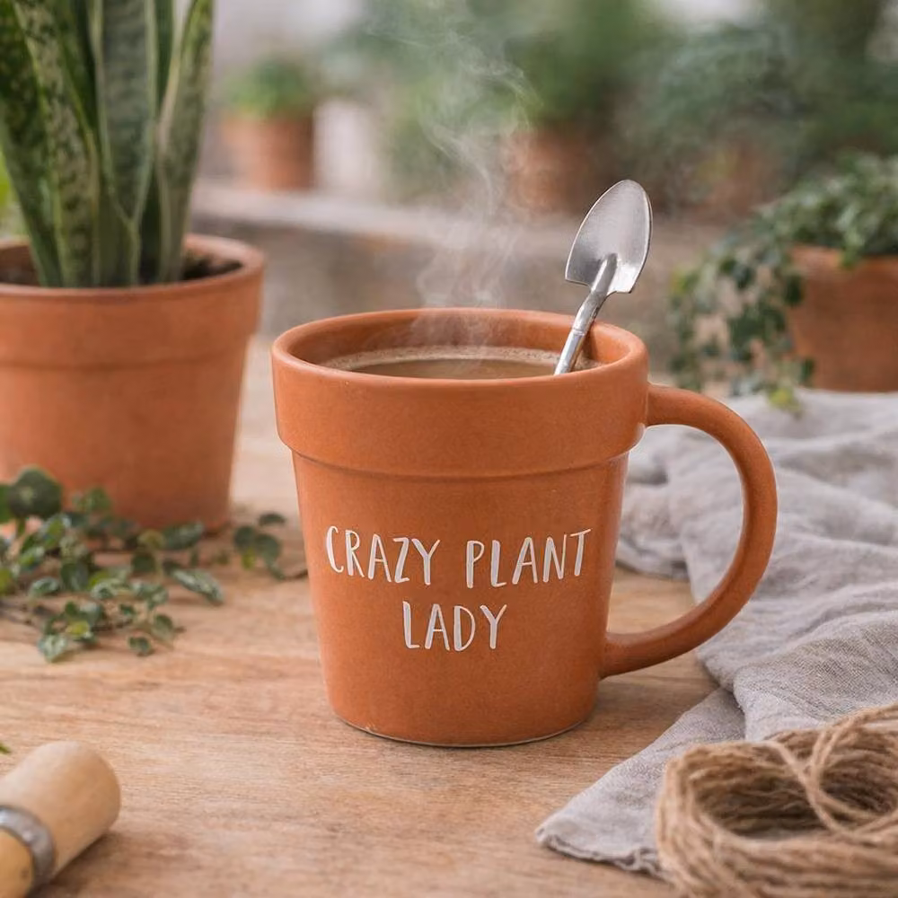 Leonardo Green Fingers Ceramic Mug and Spoon Set in Green and Brown, 250ml – 3