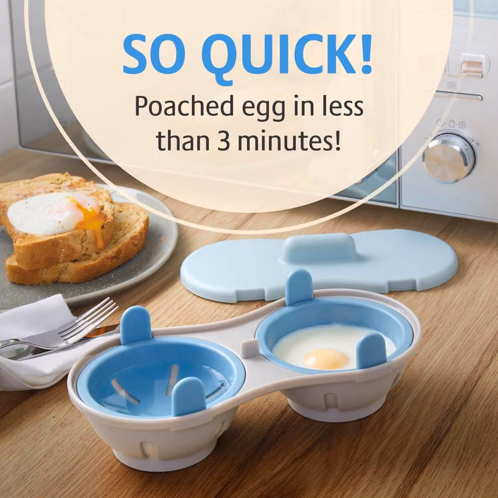 Basilico Double Microwave Egg Poacher in Blue, 22cm – 3