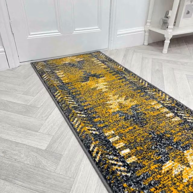 runrug Native Hallway Carpet Runner Rug in Beige and Multicolour, W: 60 cm, L: 210 cm