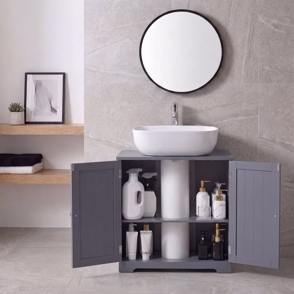 Home Discount Hayle 2 Door Under Sink Bathroom Cabinet in Grey – 4