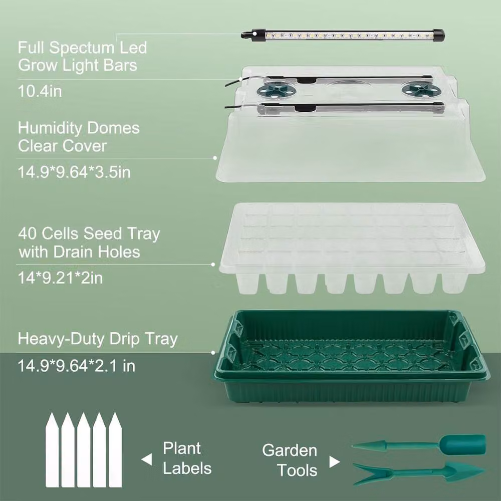 Ventryn 2 Pack 40-Cell Seed Starter Trays with Grow Light Propagator Planter in Green – 3