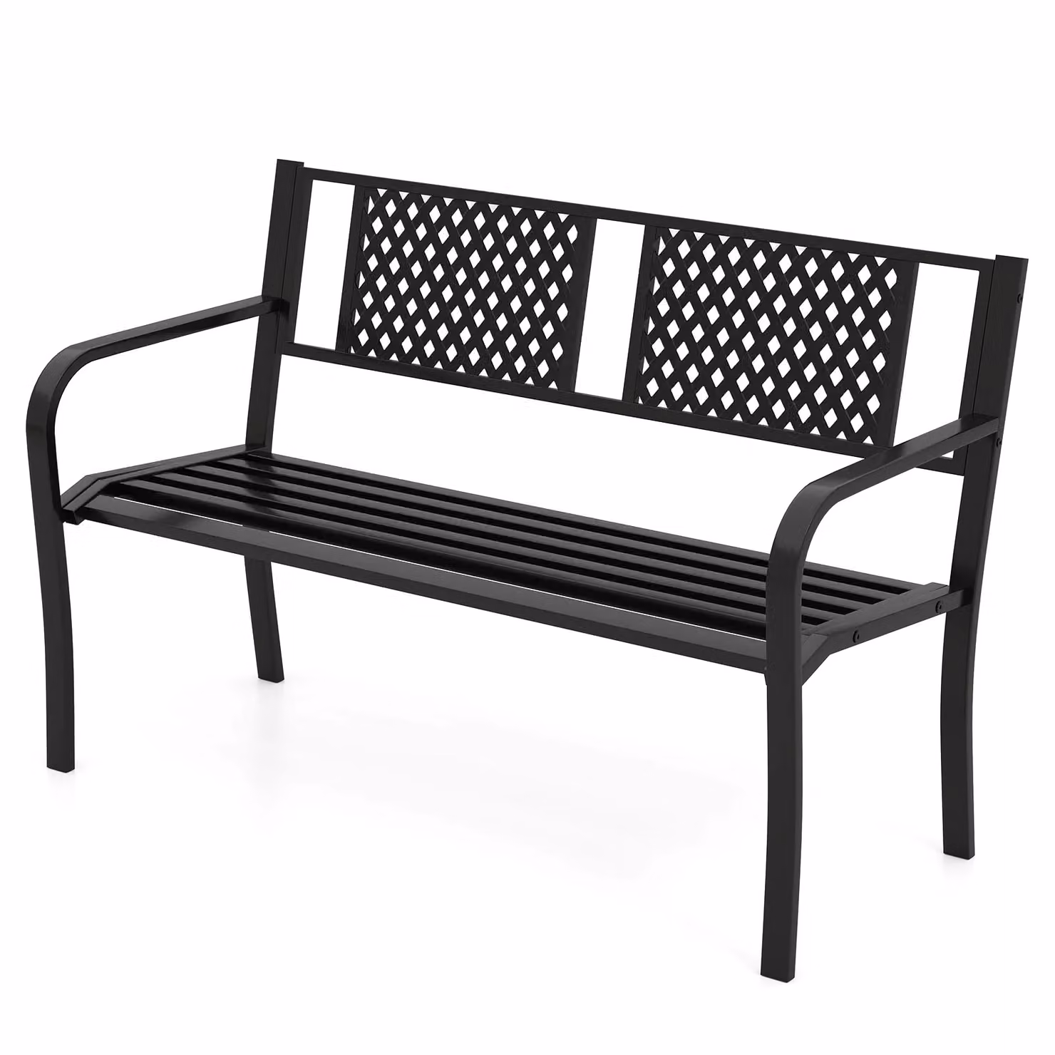 Costway Modern Geometric Garden Bench for 2-3 Persons in Matt Black Metal – 2