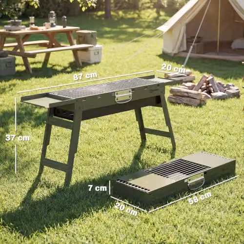 Outsunny Portable Foldable Charcoal BBQ Grill in Green with Stainless Steel Tabletop – 7