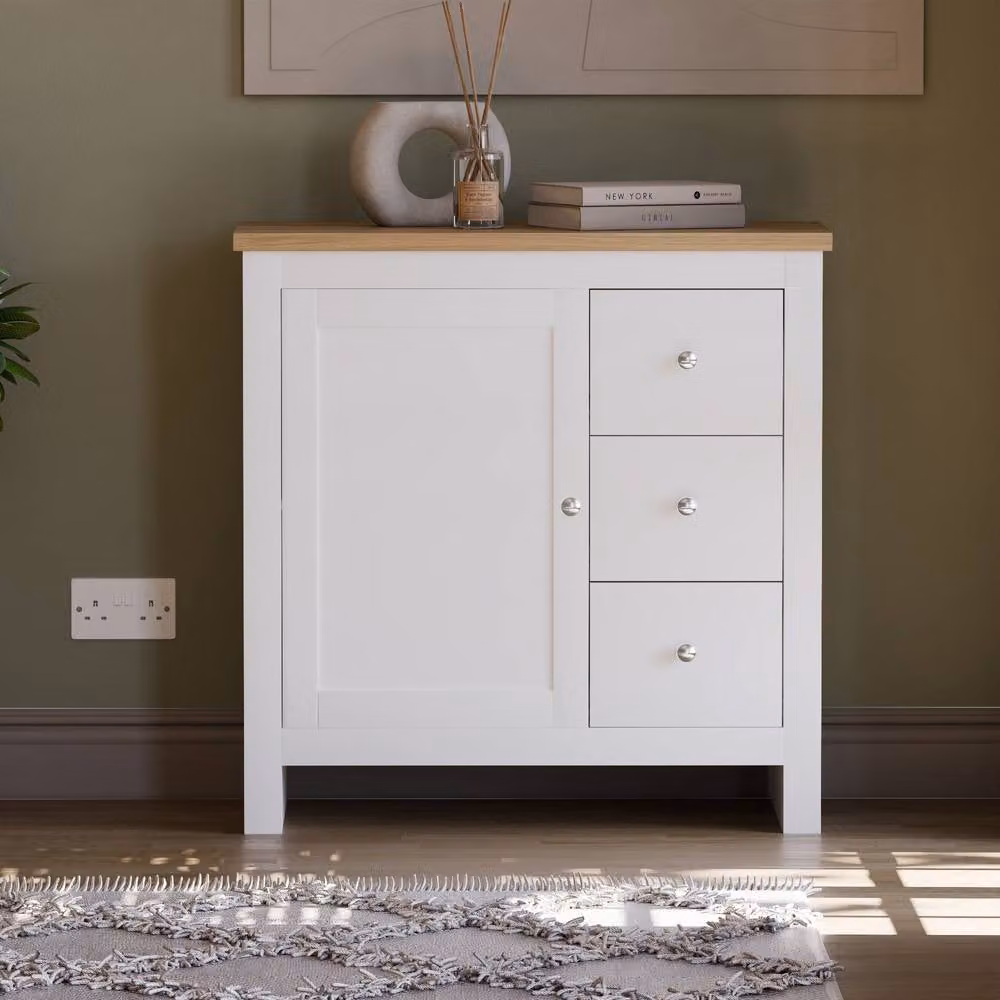 HD Designs Arlington 3 Drawer 1 Door Sideboard in White W/D/H: 80 x 79 x 35 cm – 3