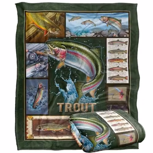 JQ Licensing Trout Fishing Silky Touch Super Soft Fleece Throw Blanket in White, W/D/H: 152 x 127 cm – 1