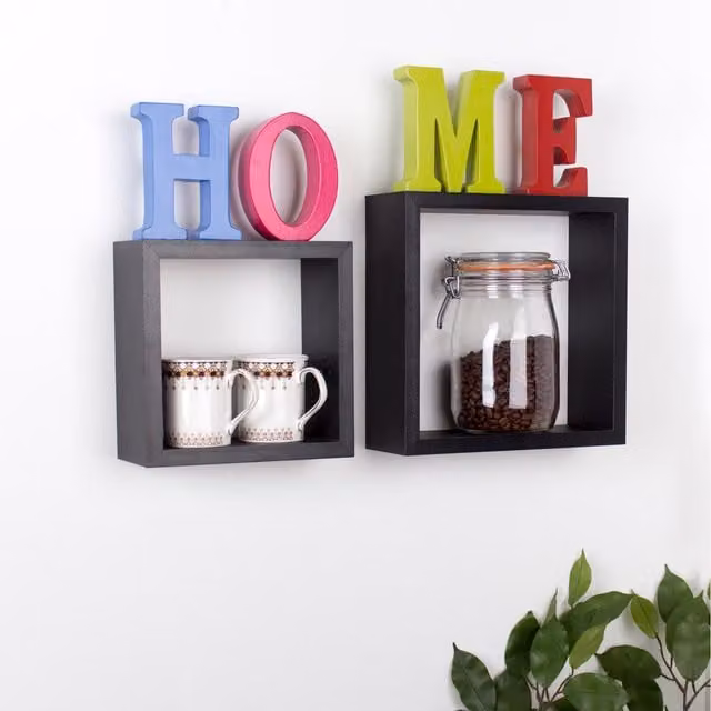 Hudson Set of 2 Wall Mounted Cubes in Matt Black – 1