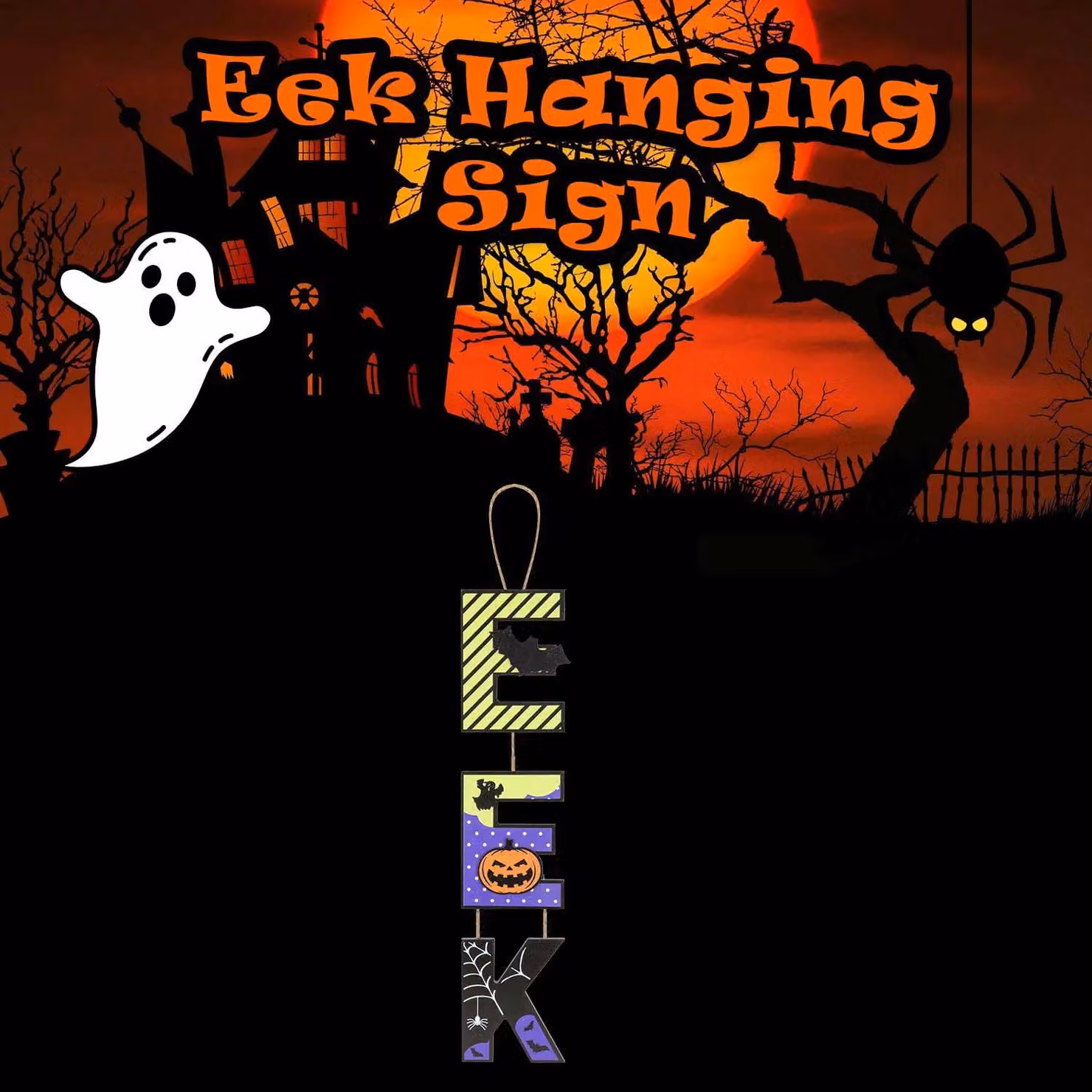 VFM e-Store Halloween Hanging Sign Decoration, Multicolour, W: 50 cm, H: 13 cm – 3