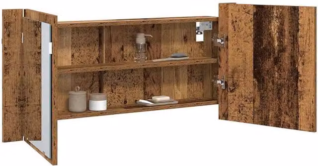 Berkfield Home LED Mirror Cabinet in Brown Old Wood, W/D/H: 100 x 12 x 45 cm – 1