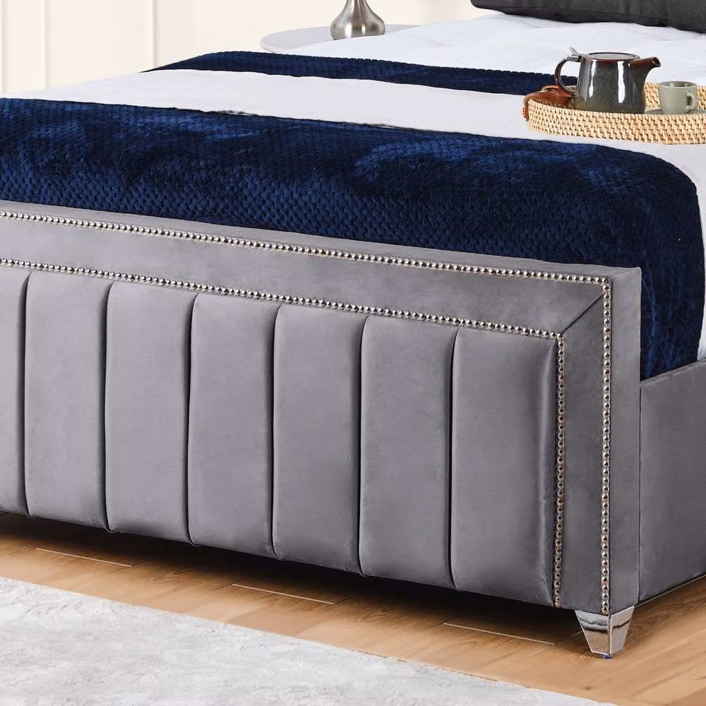 UK Bed Furniture Fiona Upholstered Slatted Base Bed in Grey, W/D/H: 140 x 200 cm – 3