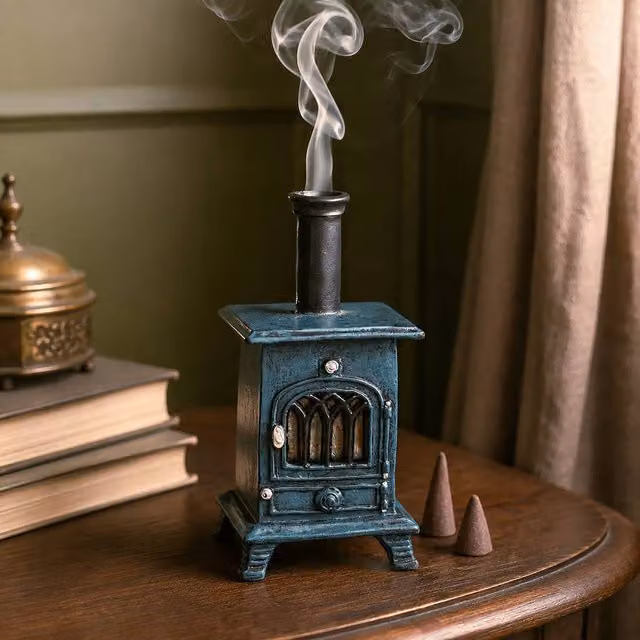 Marco Paul Ceramic Stove Incense Cone Burner in Petrol Blue with 15 Spicy Cinnamon Incense Cones – 1